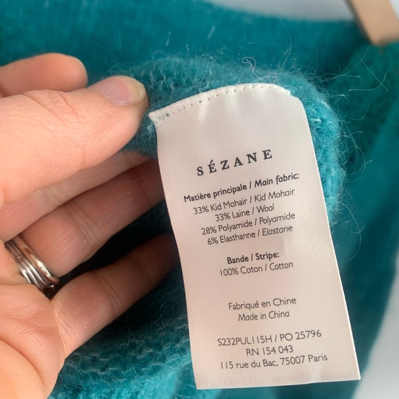 Sezane Green Scalloped Lace-Back V-Neck Sweater - Picture 7 of 12